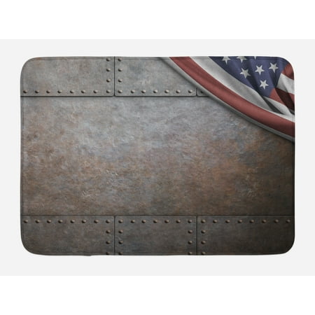 American Bath Mat, USA Flag over Rusty Textured Armor Plaque Designed Patriotic Theme Illustration Print, Non-Slip Plush Mat Bathroom Kitchen Laundry Room Decor, 29.5 X 17.5 Inches, Brown, (Best Way To Use Bathmate)