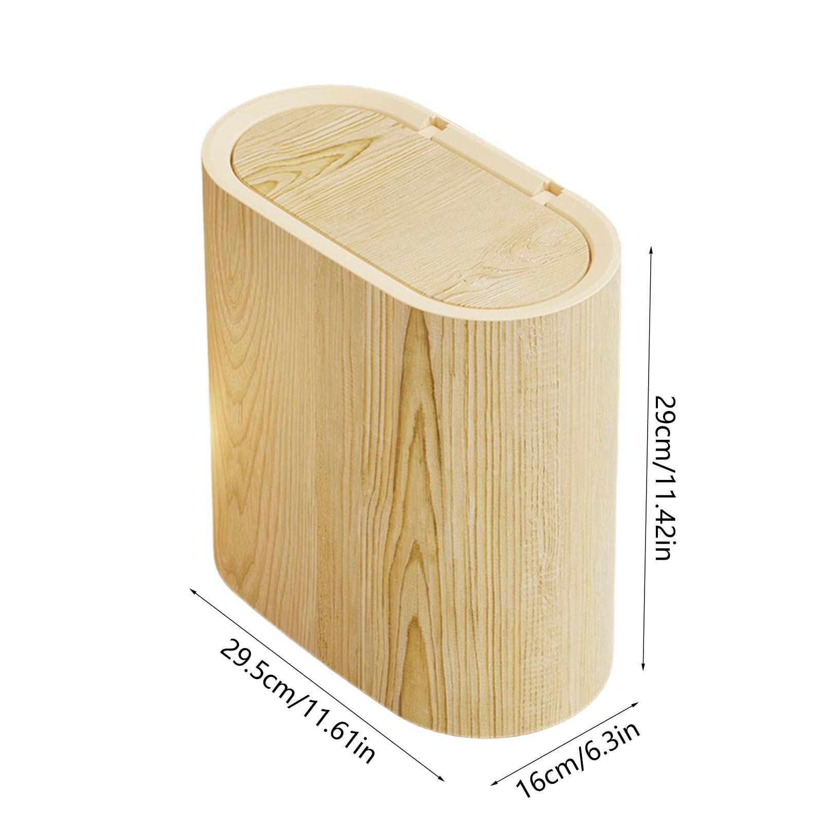 Plastic Wood Pattern Trash Can Small Garbage Bin with Lid for Bathroom Narrow Wastebasket Modern Wastebasket for Home Indoor Hotel, 6x11x11in
