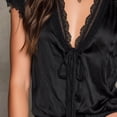 thumbnail image 6 of gbyLJF Tops for Women Solid Color Lace Crochet Deep V Neck Tunic Tops Dressy Casual Short Sleeve Blouses Shirts, 6 of 7