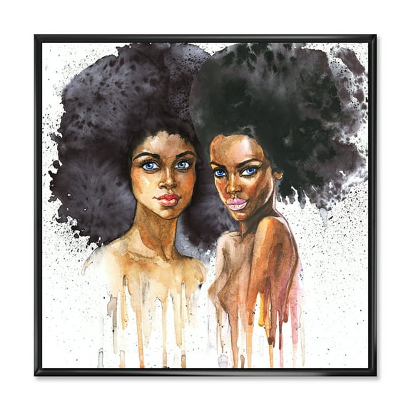 Designart 'Portrait of Two African American Women' Modern Framed Canvas Wall Art Print
