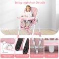 thumbnail image 2 of Sejoy 4 Wheels Baby High Chair for Toddlers, Foldable High Chair with Adjustable Seat Heigh, Pink, 2 of 9