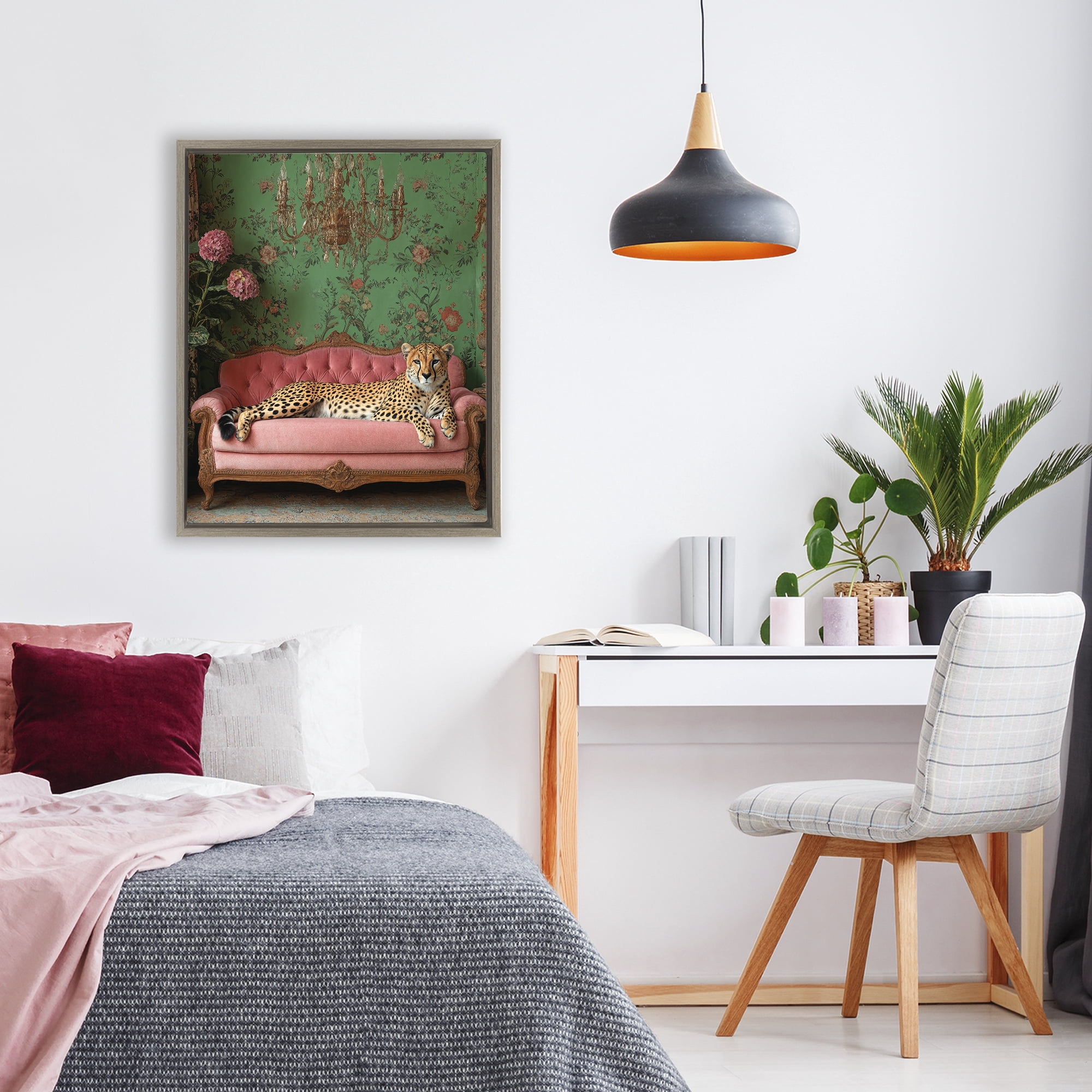Stupell Industries Ornate Sophisticated Leopard Lounging Brown Framed Floater Canvas Wall Art, design by Scott Stulberg