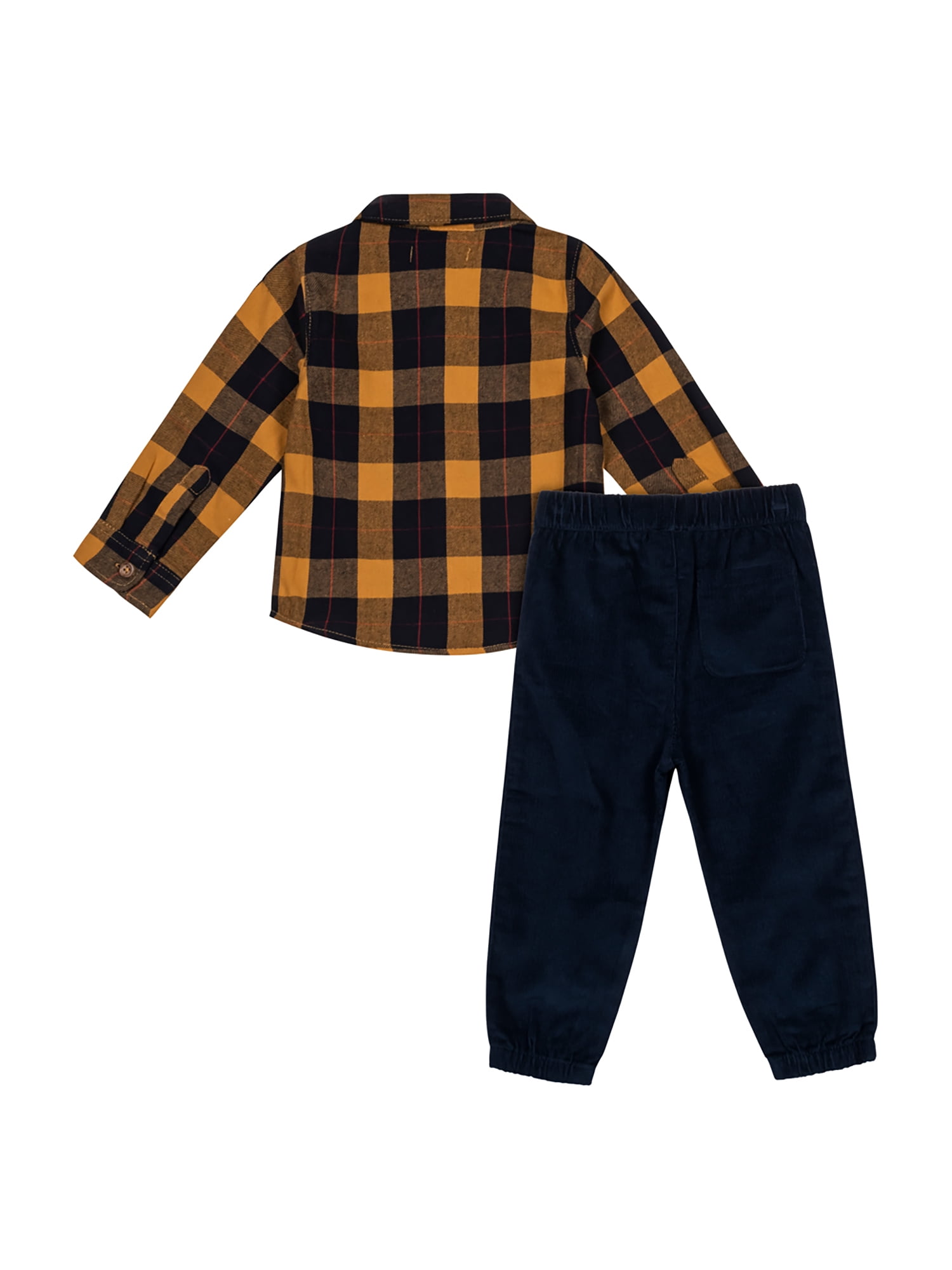Wonderluxe Baby Boys' Long Sleeve Flannel Shirt and Pant, 2-Piece Set, Sizes 0-3M-24M