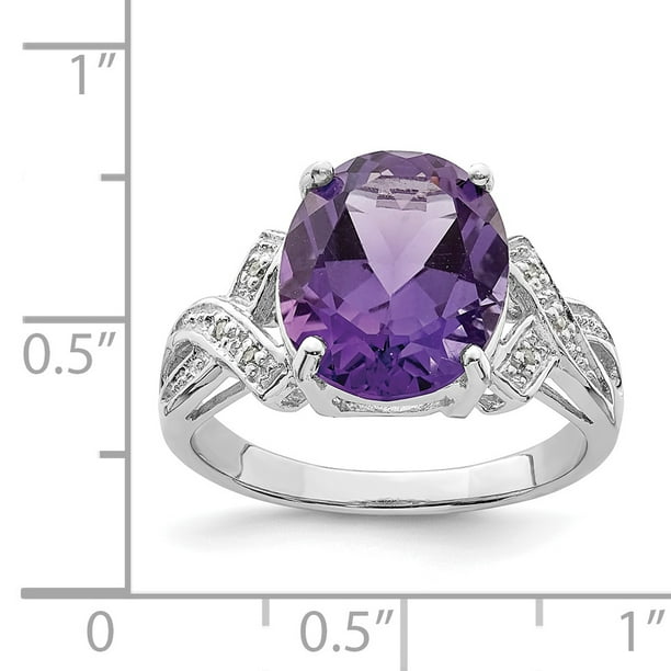 925 Sterling Silver Purple Amethyst Diamond Band Ring Size 6.00