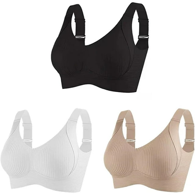 Women's Solid Four-Breasted Adjustable Wireless Bra, Floralshe Brasier, Seamless Full Coverage Ribbed Bralettes