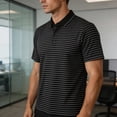 thumbnail image 5 of TKKCS Mens Horizontal Striped Polo Shirt- Collared Classic Fit Breathable Short Sleeve Casual Moisture Wicking Knit Golf Shirts Black Size XL, 5 of 7