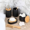 thumbnail image 2 of Bath D Soap Dish Cup Dispenser Black and Bamboo Tray, 2 of 6