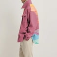 thumbnail image 2 of Chaqueta de hombre con cuello vuelto, bloque de color, manga larga, estampado, abrigo con botones de una sola fila con 2 bolsillos para otoño, rosa, 3XL, 2 of 6