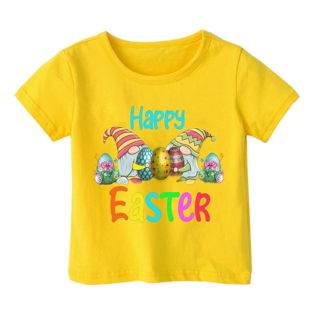 MIASHUI Tee-Shirt à Manches Courtes pour Filles de Pâques, Col Rond, Décontracté, Jaune, 3-4 Ans