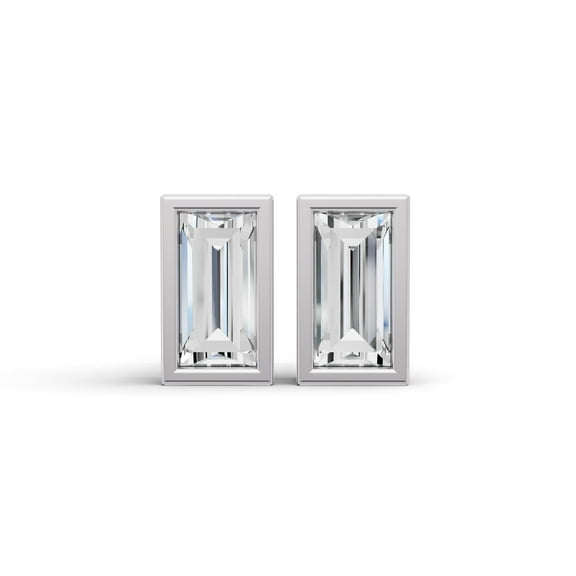 1 CTW Baguette Shape Lab Grown Diamond Solitaire Earrings With Bezel Setting in 14K White Gold
