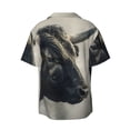 thumbnail image 6 of Lsque Mystical Bull in Fog print Men's Cuban Collar Short Sleeve Shirt Summer Beachwear Casual Button Down Fashionable Vacation Leisure Shirt-4X-Large, 6 of 7