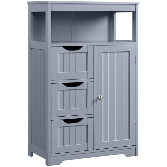 Topeakmart Wooden Floor Cabinet w/ Multi-Tiers & 3 Drawers, Gray