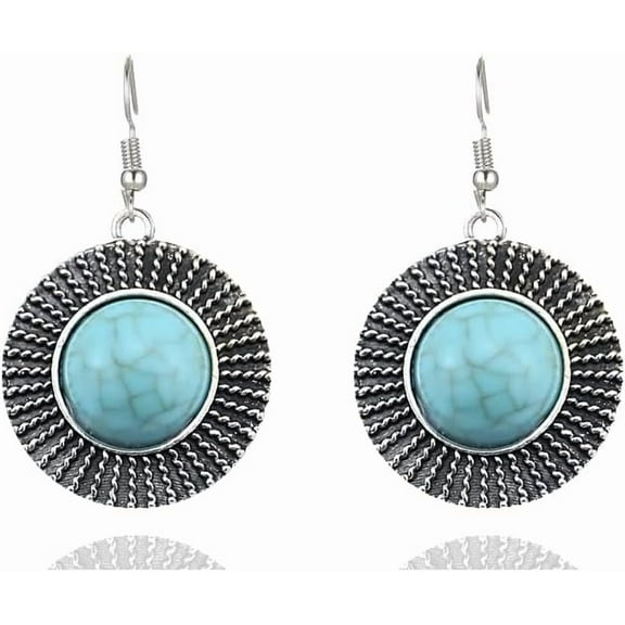 Bohemian Turquoise Earrings for Women Boho Vintage Oval Western Drop Dangle Earrings Geometric Ethnic Teardrop Earrings Turquoise Jewelry