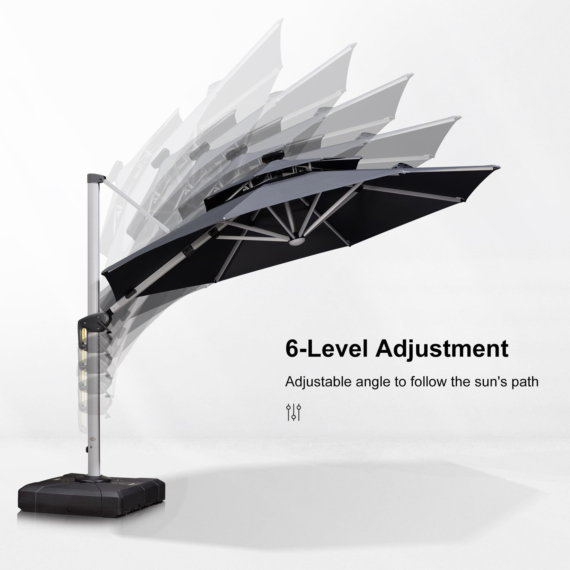 PURPLE LEAF 11 Feet LED Umbrella with Base Cantilever Umbrellas Large Umbrella Outdoor Umbrellas Offset Umbrellas Round Patio Umbrella for Pool, Gray