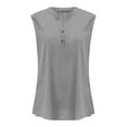 thumbnail image 4 of XIAONU 2025 Summer Sleeveless Linen Tank Top Casual Button V Neck Tunic Blouse Women Basic Shirt, 4 of 4