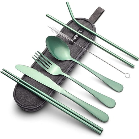 

Portable Stainless Steel Flatware Set Travel Camping Cutlery Set Portable Utensil Travel Silverware Dinnerware Set wit