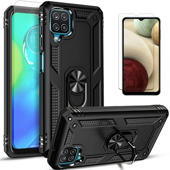 Samsung Galaxy A12 Case, [Not fit for Samsung Galaxy A10/ Galaxy A11], With [Tempered Glass Screen Protector Included], STARSHOP Drop Protection Ring Kickstand Cover- Black