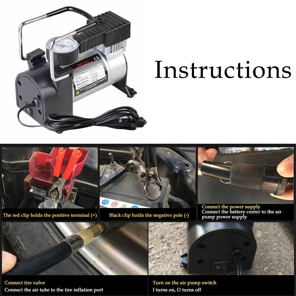 Portable Electric Air Inflator - 12V Car Tire Pump - 200 PSI Pressure Gauge - For Balls, Beds & Kayaks - Emergency Use on Road