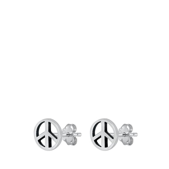Tiny Peace Sign Hippie Symbol .925 Sterling Silver Small Stud Earrings Jewelry Female Unisex