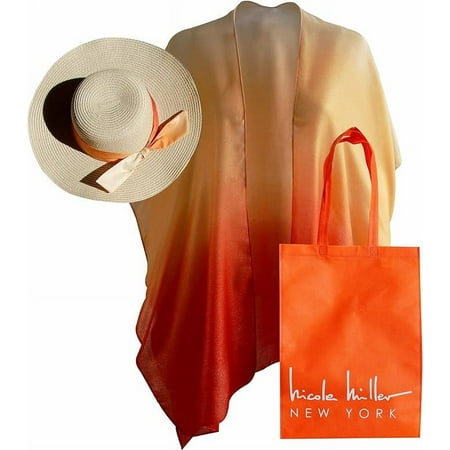 Nicole Miller New York Women Straw Sun Hats  Beach Cover Ups  and Matching Tote Bag