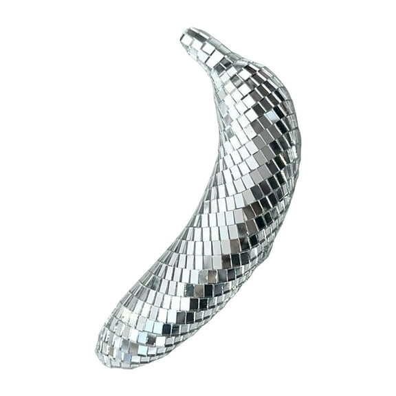 Disco Ball Banana Decor - Mirror Reflective Silver Banana Statue - Retro Disco Party Table Ornament for DJ Stage Lighting & Home Decor - Unique Party Favor & Event Decoration