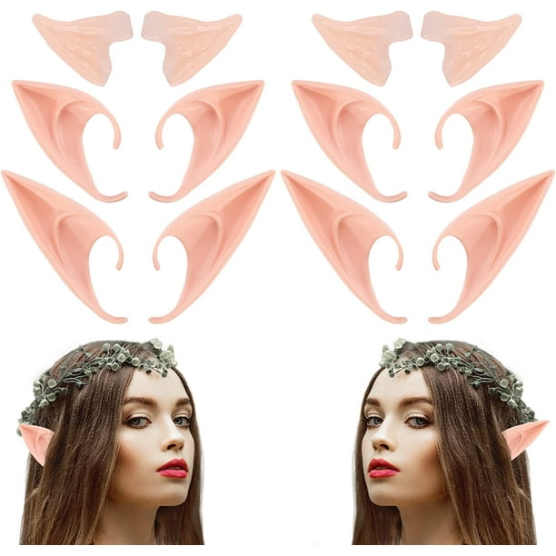 (6 pares) Fairy Pixie Elf Ears - Cosplay Latex Soft Pointy Ear Tips, Small & Short & Long Elven Vampire Fake Ear para mujeres niños Halloween Navidad