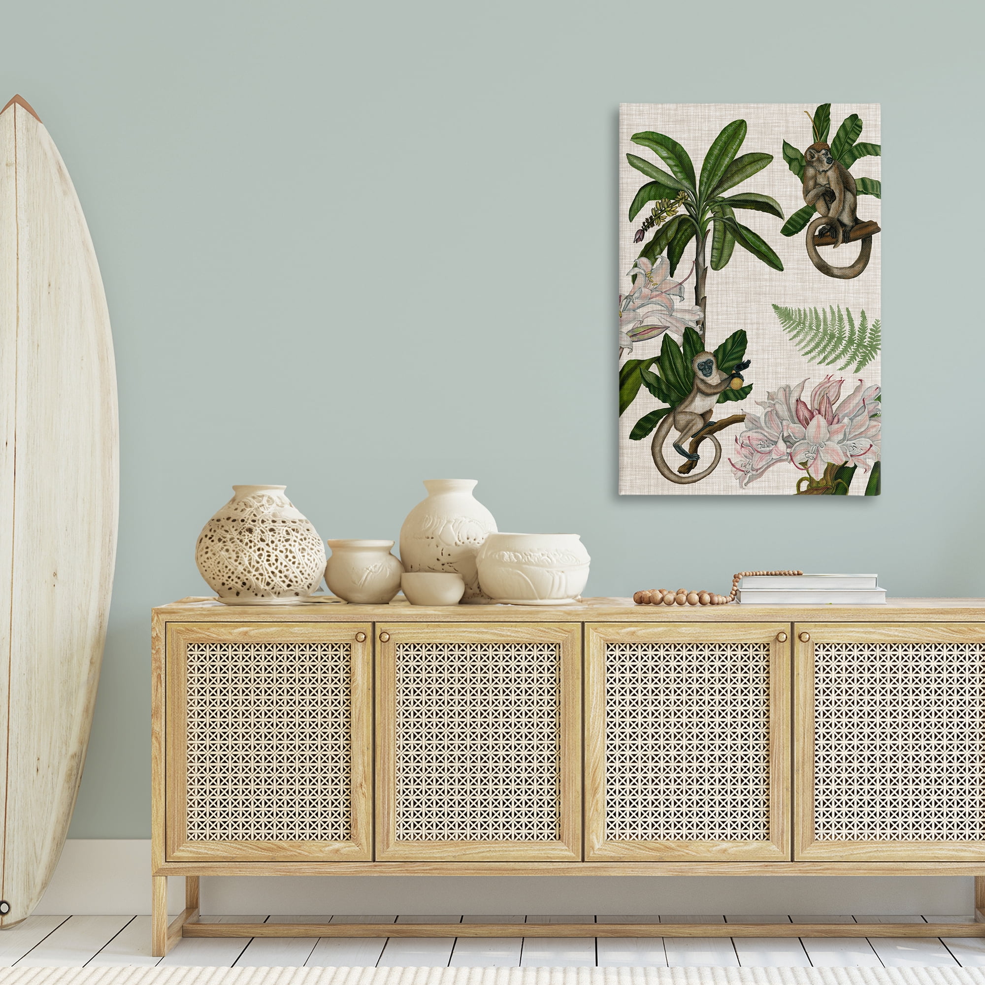 Stupell Industries Tropical Monkey Studies Plants & Flowers Painting Wrapped Canvas Art Print Wall Art, 30 x 45