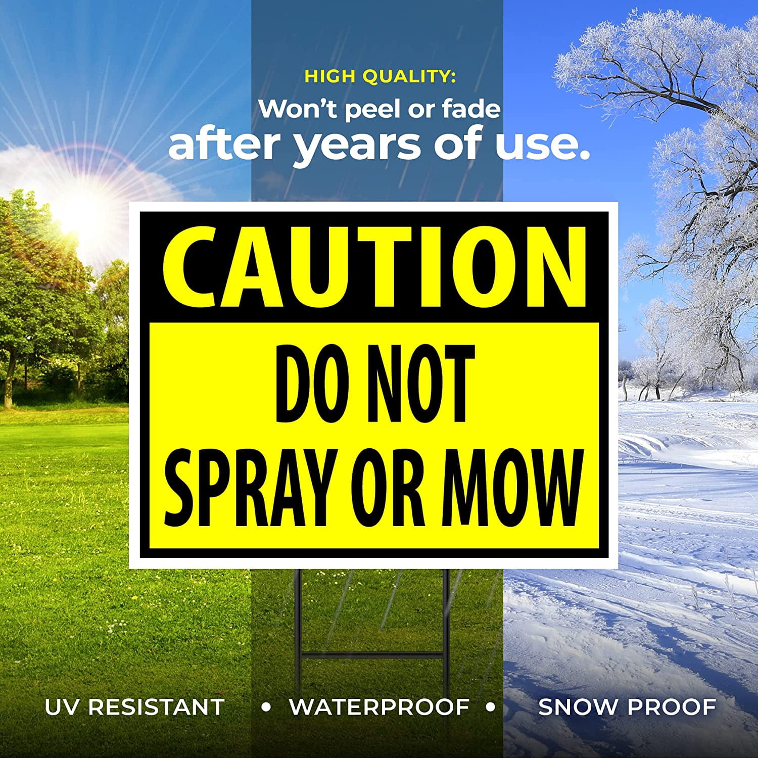 Double Sided Sign CAUTION DO NOT SPRAY OR MOW YELLOW Yard Sign ROAD SIGN with Stand
