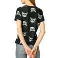 thumbnail image 3 of INSPIRE CHIC Women's Short Sleeve Contrast Cartoon Cats Pet Print Tee Ringer T-Shirt Tops XS Black, 3 of 6