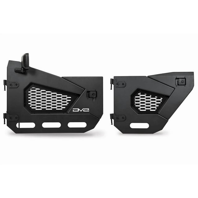 DV8 Offroad Door HDJL-02F Inférieure; Solide et Perforé Inférieur; Molle Compatible Panneaux en Maille Amovibles; avec Miroirs Latéraux Montés sur Porte; Noir; Aluminium; Ensemble de 2