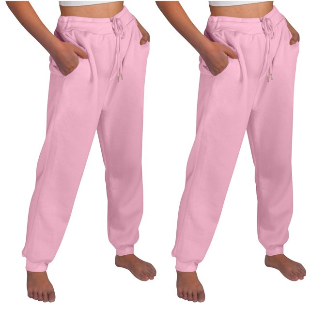 AherBiu 2PCS Joggers for Women Fleece Drawstring Solid Color Casual Sweatpants with Pockets Fall Winter Workout Gym Running Trousers
