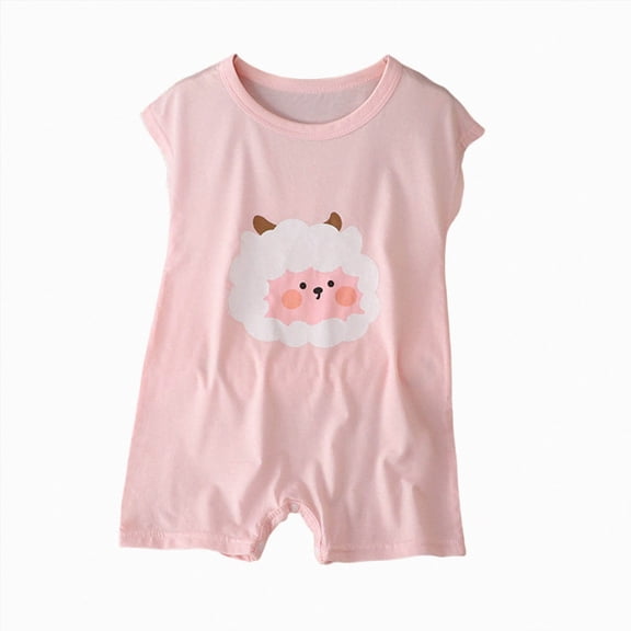 Xyant Baby Boy Girl 1st Birthday Outfit Animals Embroidery Romper Sleeveless Jumpsuit Cute Summer One Year Old Onesie (Pink,0-3 Months)