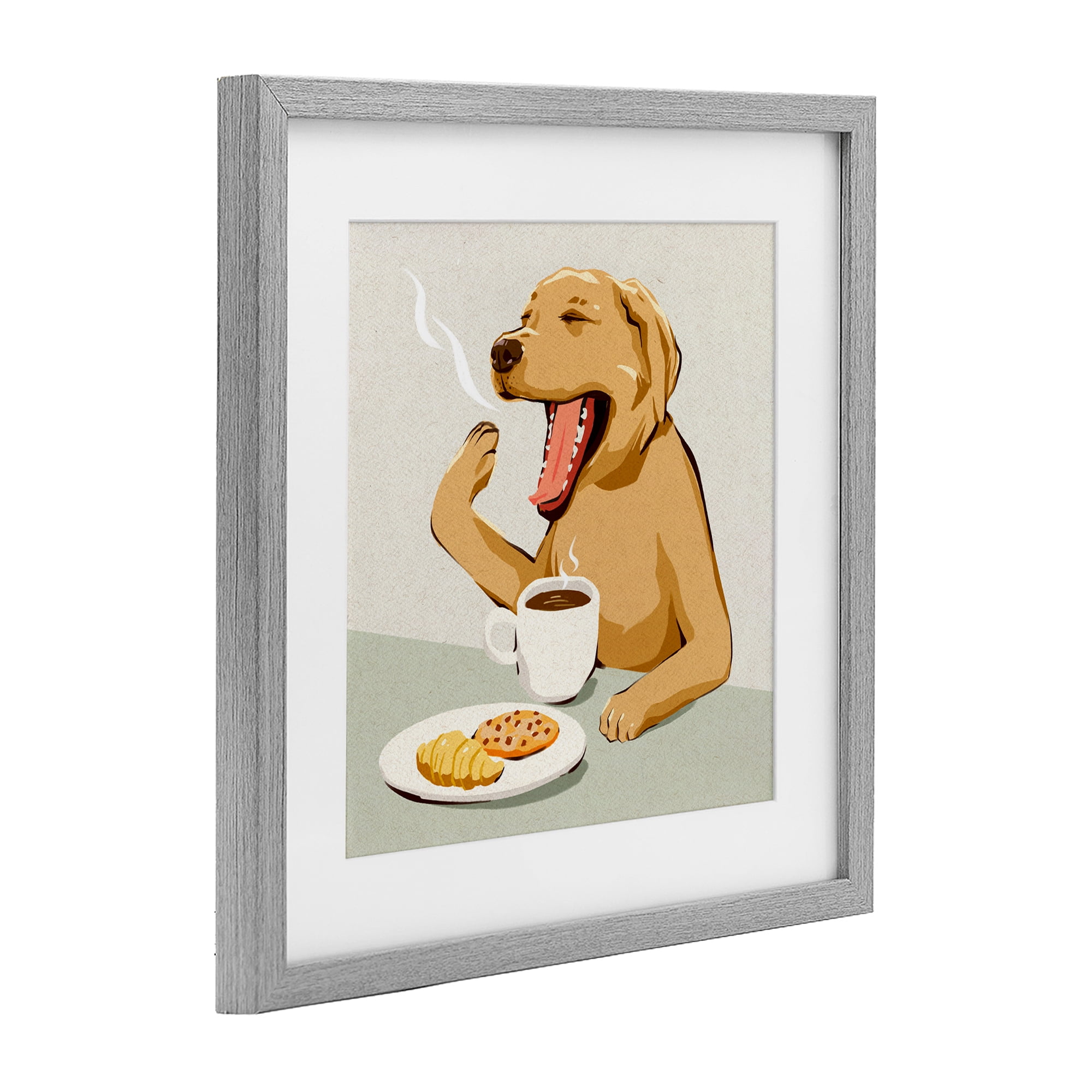 Stupell Industries Yawning Dog Morning Coffee Gray Framed Print Under Glass, design by Ziwei Li