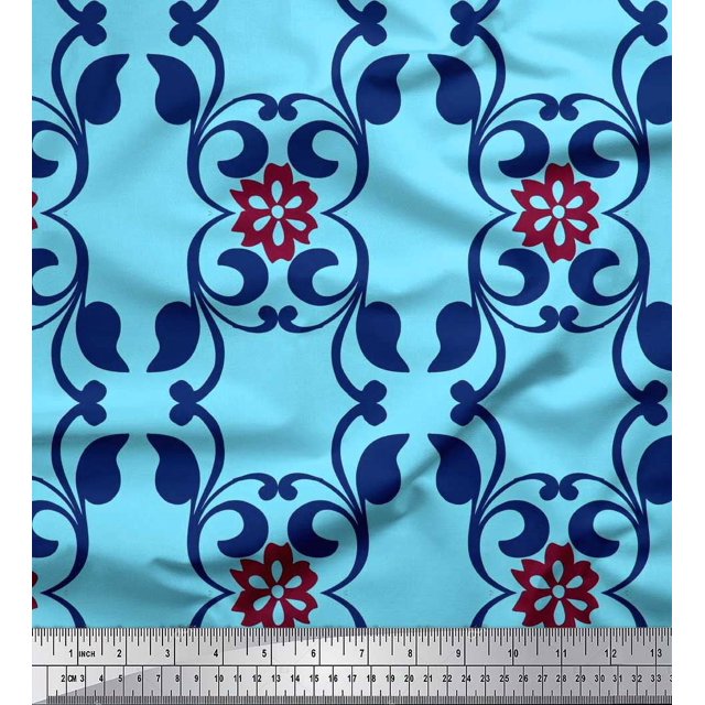 Soimoi Rayon Fabric Floral & Filigree Damask Print Sewing Fabric Yard 42 Inch Wide