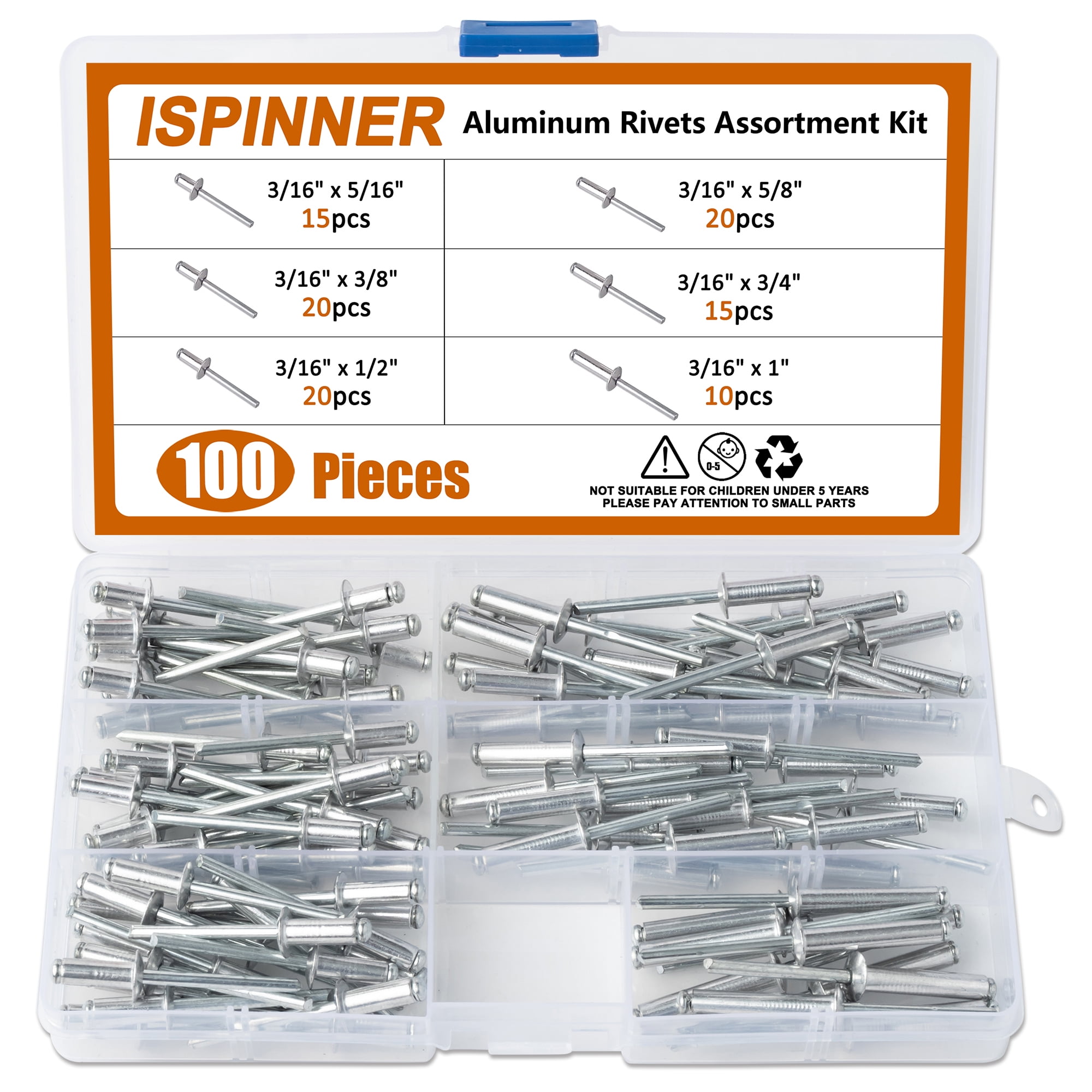 USA SELLER 100pcs LARGE FLANGE ALUMINUM POP RIVETS 3/16" X 3/4" BIG HEAD STEEL 