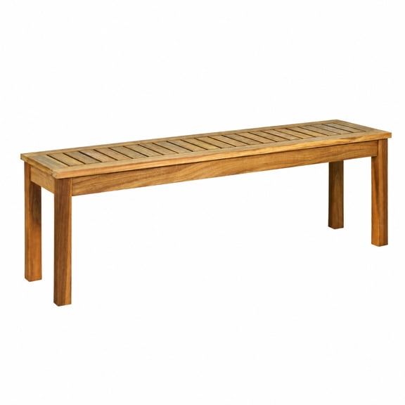 Furnibear 52 Inch Outdoor Acacia Wood Dining Bench Patio Garden Bench Two Seater Backless Slatted Seat for Backyard Deck Entryway, Teak