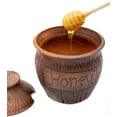 thumbnail image 4 of Honey Jar with a Dipper. Ceramic Honey Pot Made Out of Solid Clay Piece. Honey Container, and a Great Rustic Bowl for Gift, 4 of 5