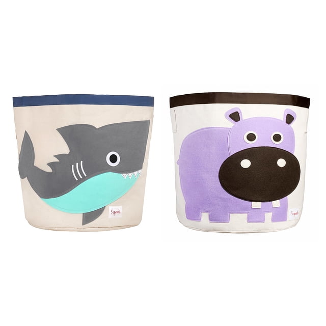 Corbeille à Linge et Panier à Jouets pour Bébé et Enfants, Requin + Hippopotame