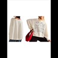 thumbnail image 2 of Camiseta con Gráfico de Números para Mujer, Sudadera de Larga con Cuello Redondo, Suéteres Extragrandes. Palabra L, 2 of 6