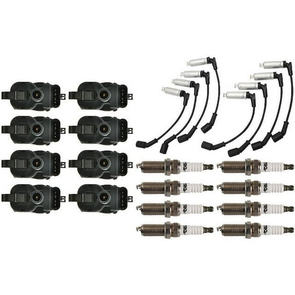 Ignition Coil Spark Plug and Wire Set 17 Piece - Compatible with 2001 - 2002 Chevy Silverado 3500 8.1L V8