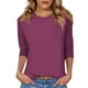 thumbnail image 2 of mfyjkho Tops Y Blusas Para Mujer, Camiseta De Mujer De Color Liso Con Cuello Redondo, Manga Tres Cuartos Y Mangas 3/4, Holgada, Con Cuello Redondo Y Manga Tres Cuartos. Tops Para Mujer S, 2 of 5