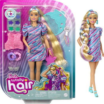 Barbie Totally Hair Fashion Doll with Star Theme, Extra-Long Hair & 15 Styling Accessories