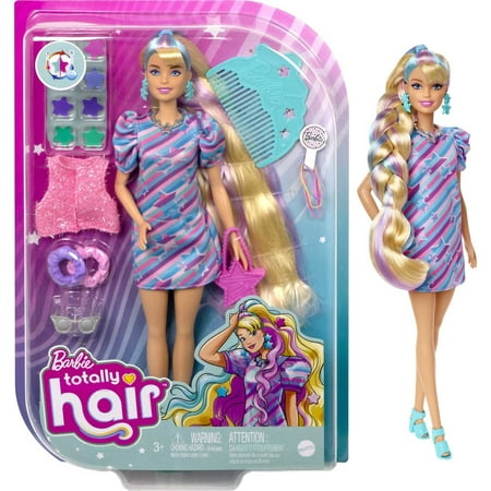 Barbie Totally Hair Fashion Doll with Star Theme, Extra-Long Hair & 15 Styling Accessories (Assembled Product Height: 12 in)