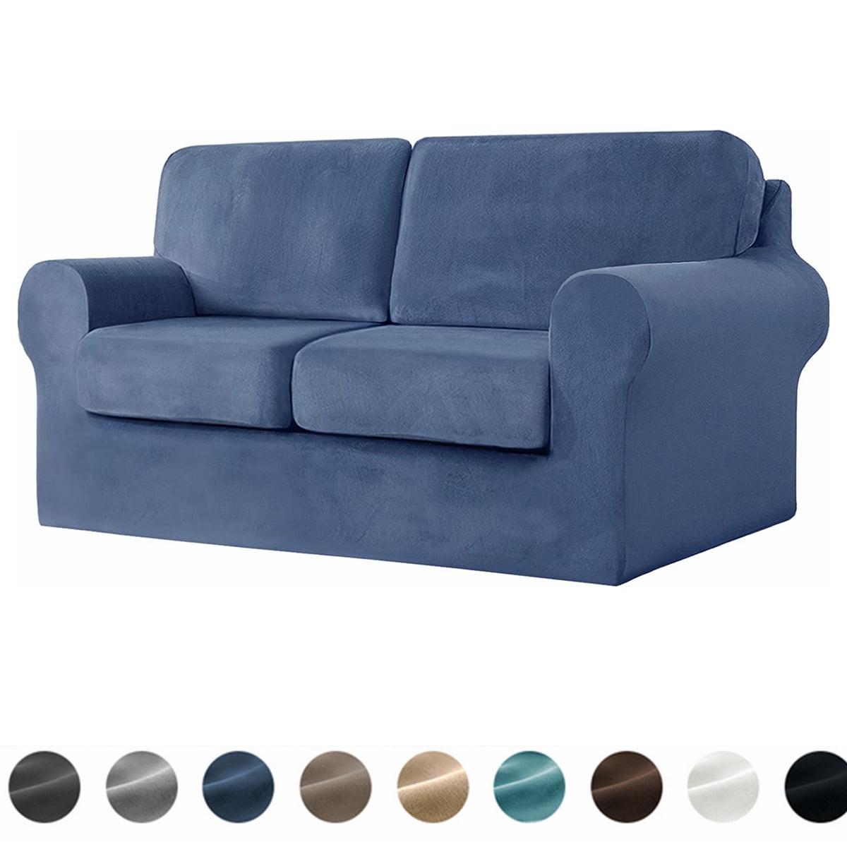 Stretch Velvet Sofa Cover Tshaped, Couch Slipcover with Elastic Adjustment Band, Slipcovers for