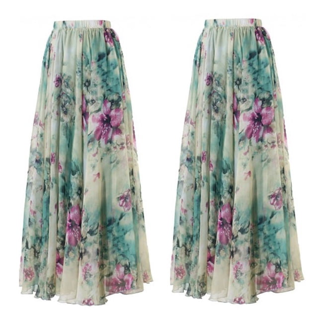 Boho Mode Femmes Floral Long Maxi Jupe Complète Été Partie Plage Robe de Soleil