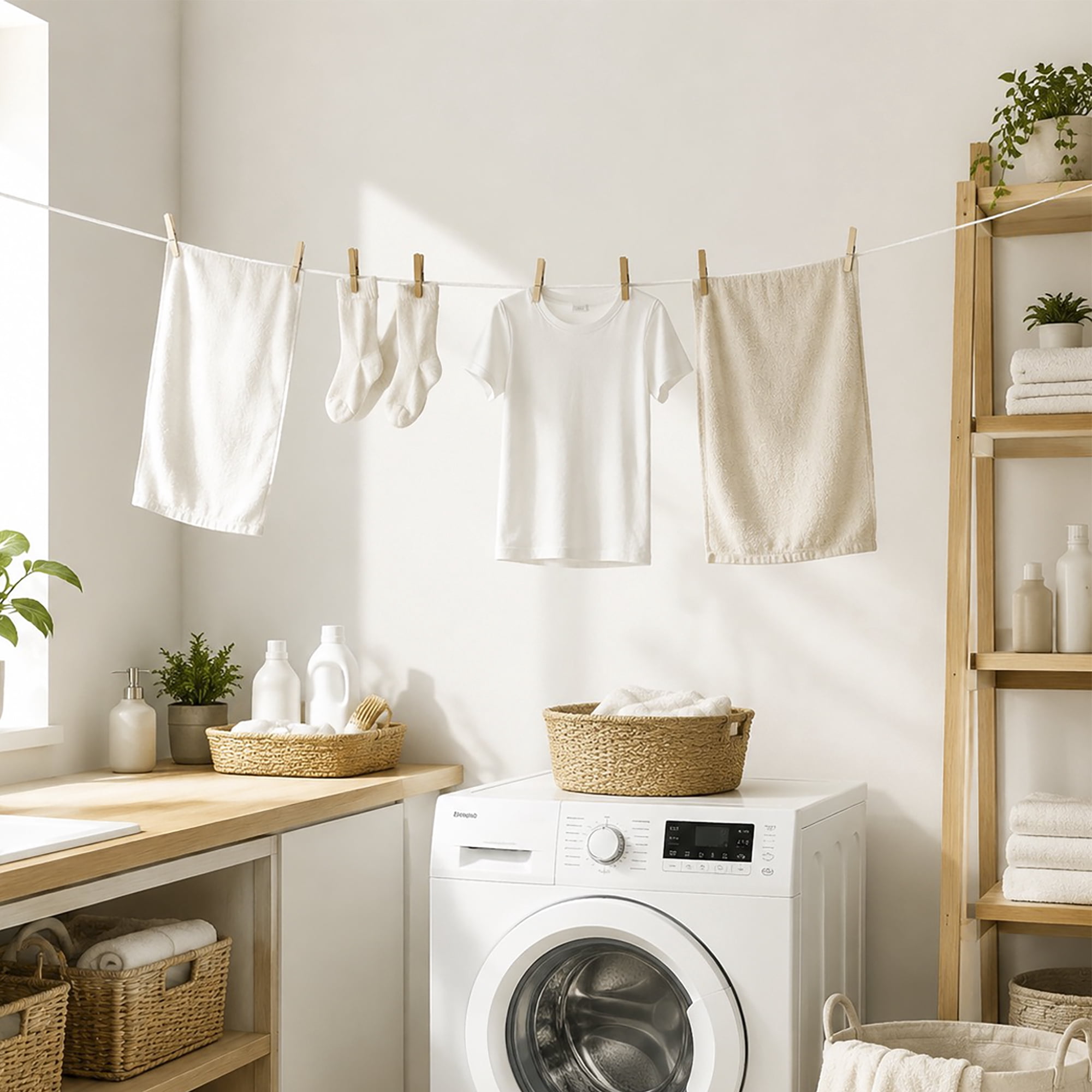 Mainstays Elastic Bungee Clothesline, with Integrated Clothes Pins & Non-Slip Spacers, 50ft.