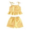 thumbnail image 3 of Girls Plaid Lounge Set 2 Piece Summer Outfits Ruffle Hem Spaghetti Strap Tops Shorts Travel Vacation Clothes Yellow, 0 Years, 3 of 7