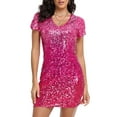 thumbnail image 1 of PrettyGuide Women's Sparkly Sequin Dress Sexy V Neck Short Sleeve Mini Cocktail Club Bodycon Homecoming Dresses, 1 of 7