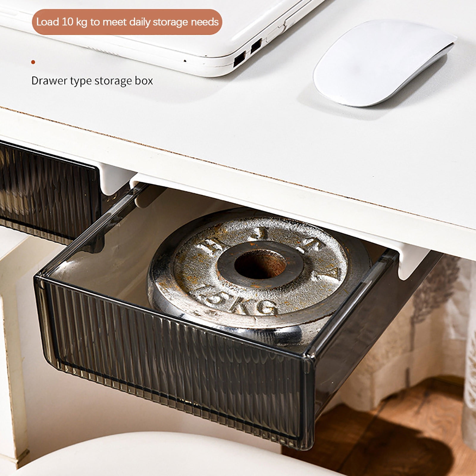 Wovilon Under Desk Drawer Organizer, Self-Adhesive Under Desk Storage Slide Out Drawer, Hidden Attachment Plastic Workspace Organizers For Office Home Stationery