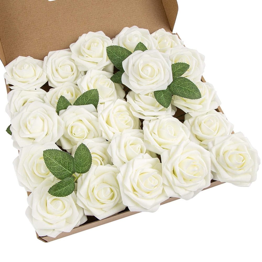 Buy Valinks 25pcs Flower Foam Rose Roses Flower Heads with Stem for DIY
